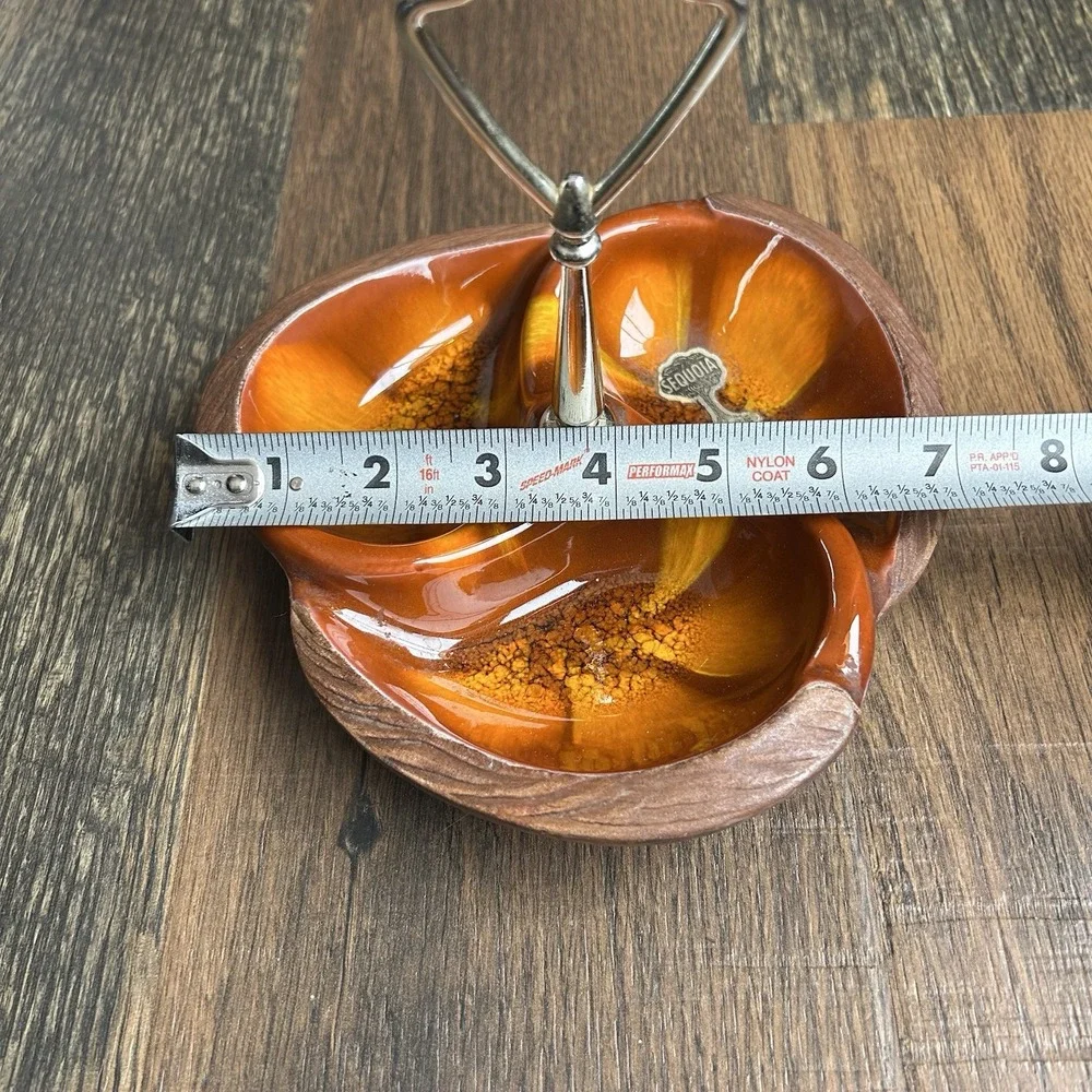 Vintage MCM Sequoia Ware Orange Drip 3 Section Nut Candy Dish #618